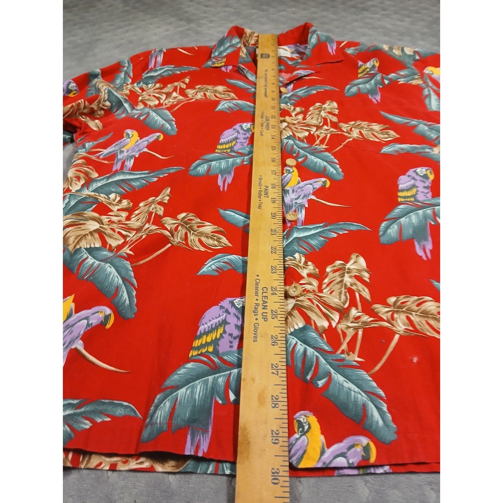 Vintage Paradise Found Hawaiian Shirt Red Parrot Tropical Palm Aloha Mens XL - Picture 5 of 6